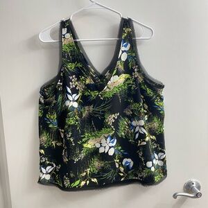 Halogen Sleeveless V-neck Tank Top Blouse Black Floral Size 1